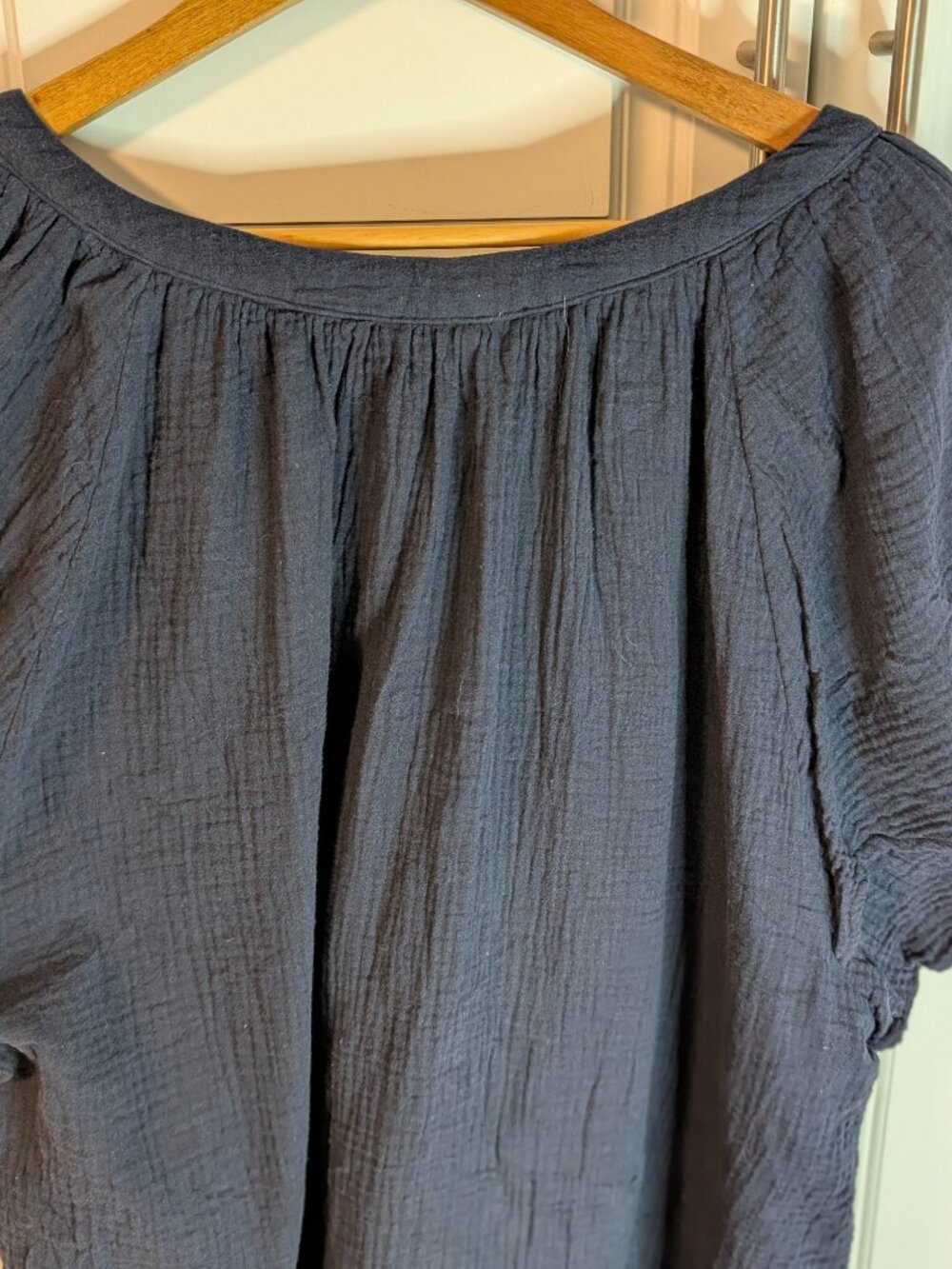 *SALE* Cynthia Rowley Navy Cotton Gauze Flutter Sleeve Peasant Blouse 2X Boho - Picture 6 of 11